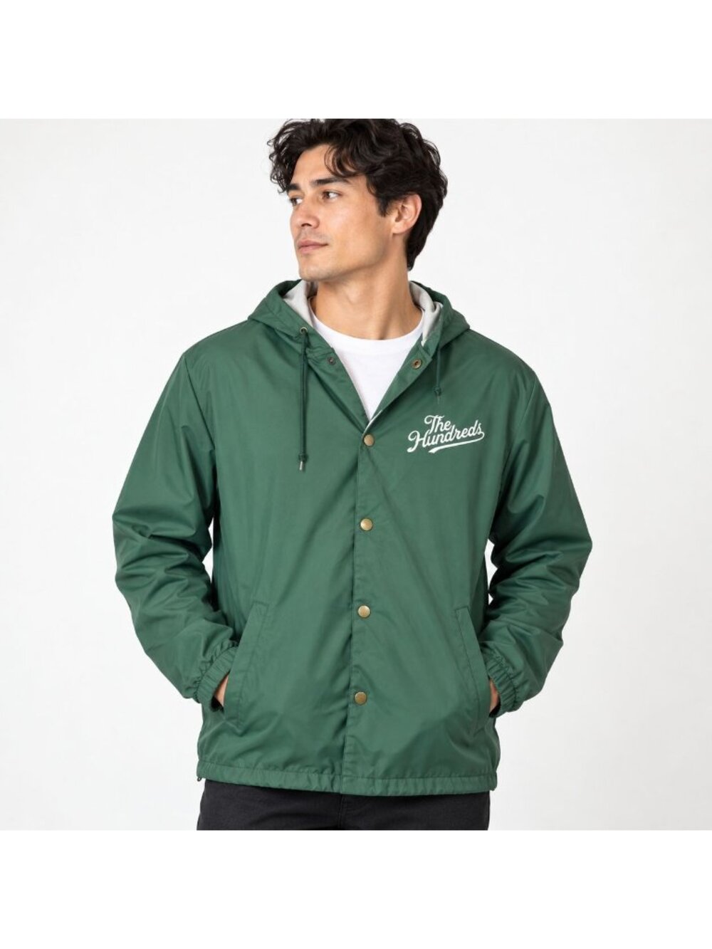 The Hundreds Men's Medium Green Hooded Coach Jacket Streetwear Windbreaker